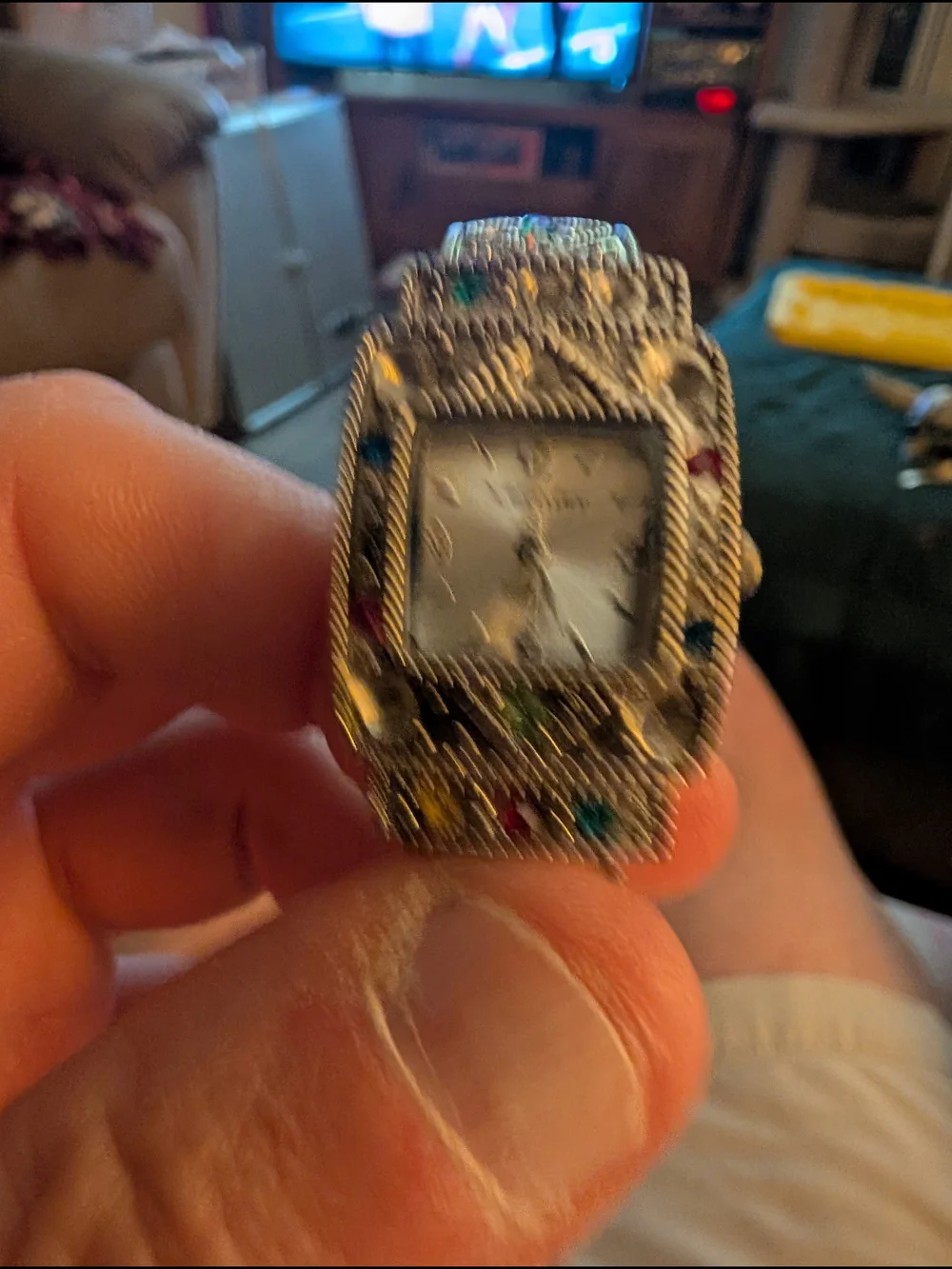 Vintage Vernier Bejeweled Silver-Tone Quartz Watch Cuff Link With Brand New Batt